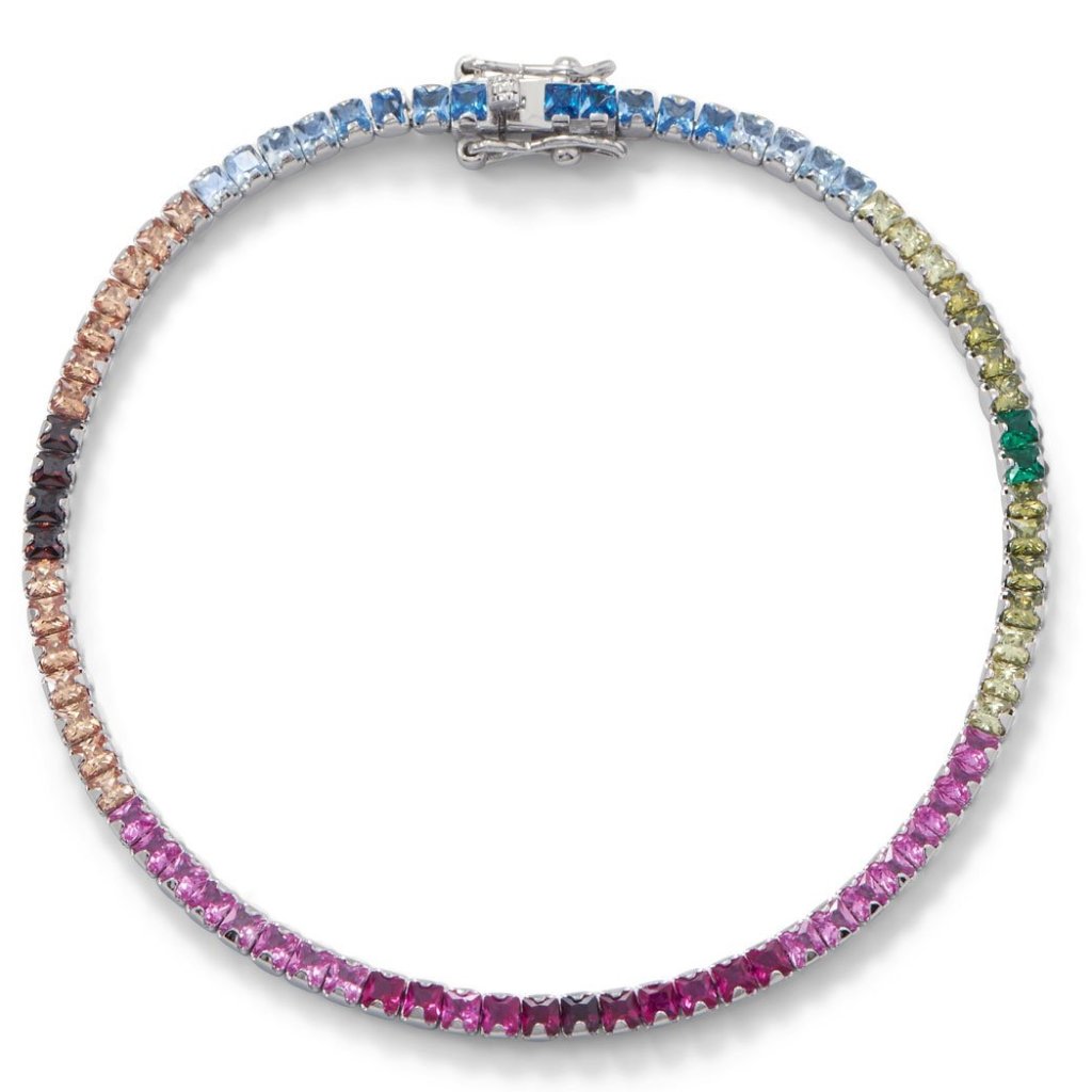 Rhodium Plated Rainbow Cz Tennis Bracelet